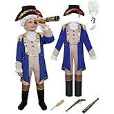 SprySprig 8Pcs George Washington Costume for Kids, Hamilton Colonial Boys Costume with Wig and Hat