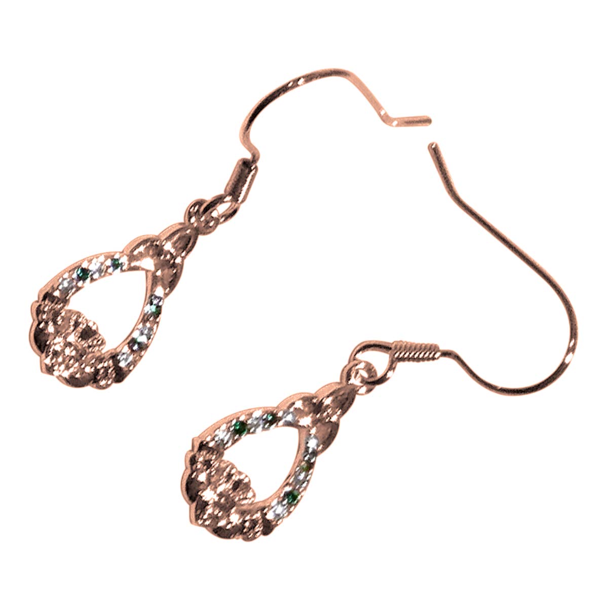 GWG Jewellery 18K Rose Gold Coated Claddagh Adorned with Emerald Green Stones and Celtic Trinity Knot Atop Oval Earrings in Gift Box for Women โ image 1