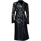 Fashion Bea Dravex Genuine Leather Full-Length Trench Coat for Women With Zipper Closure and Waist Belt Black