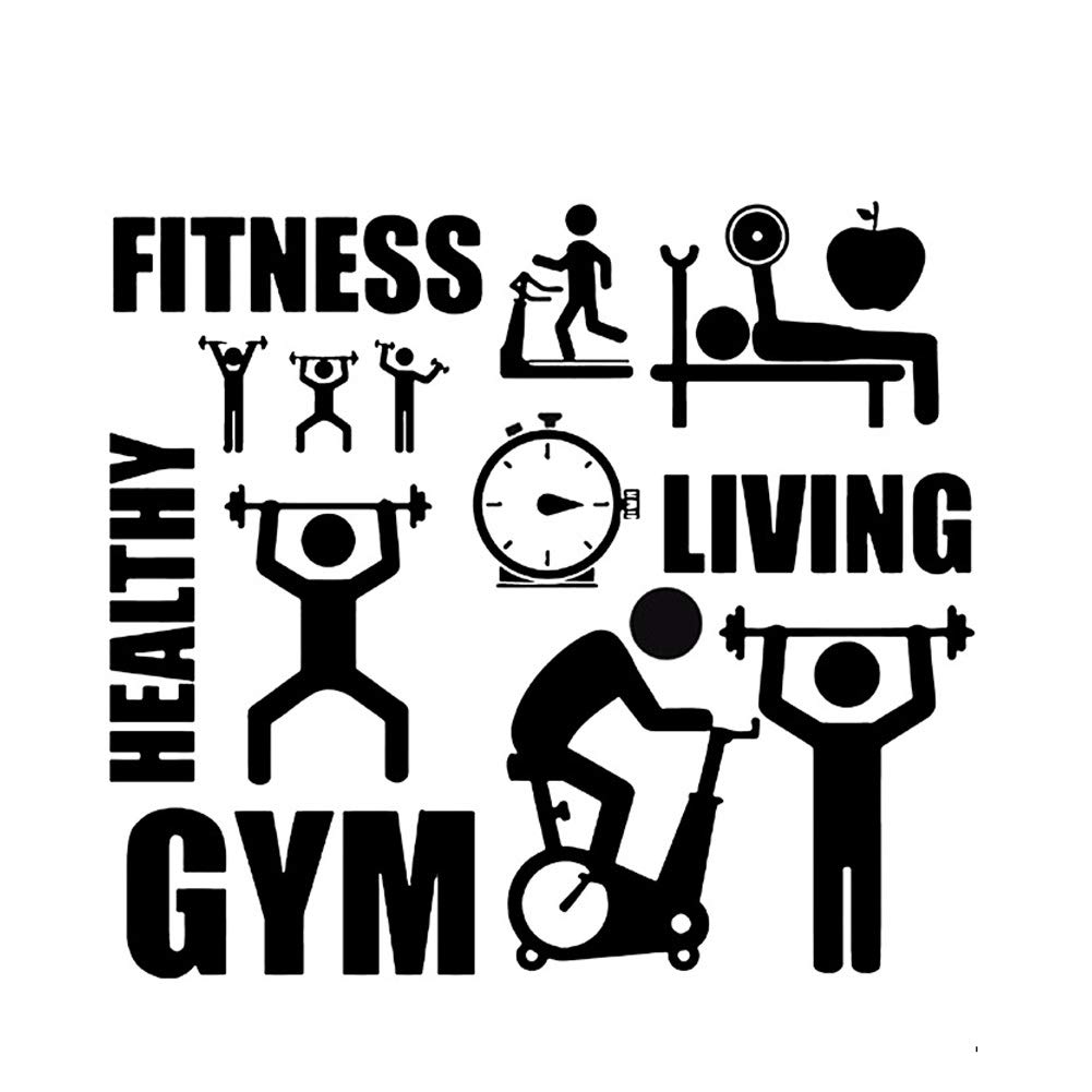 Fitness Healthy Gym Body Shape Wall Sticker, Black Inspiring Quote for Exercise Wall Mural Art Transfer