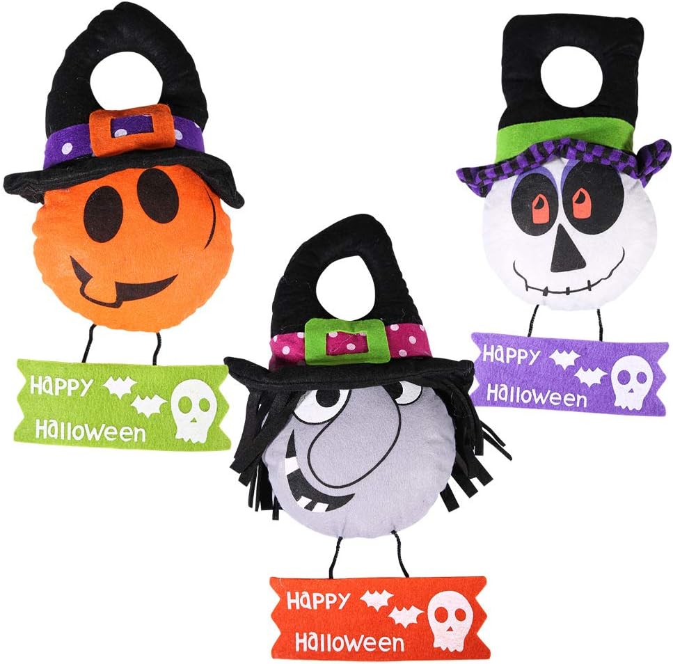 Amazon Com 3pcs Lot New Year Halloween Decorations Halloween Cartoon Door Hanging Scene Arrangement Dress Up Door Handle Pendant Pumpkin Witch Ab282 Health Personal Care