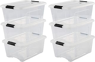 Iris Ohyama, 6er-Set stapelbare Aufbewahrungsboxen mit Klickverschluss - New Top Box NTB-15 - plastik, transparent, 6 x 15 L, L39,5 x B29 x H18,6 cm