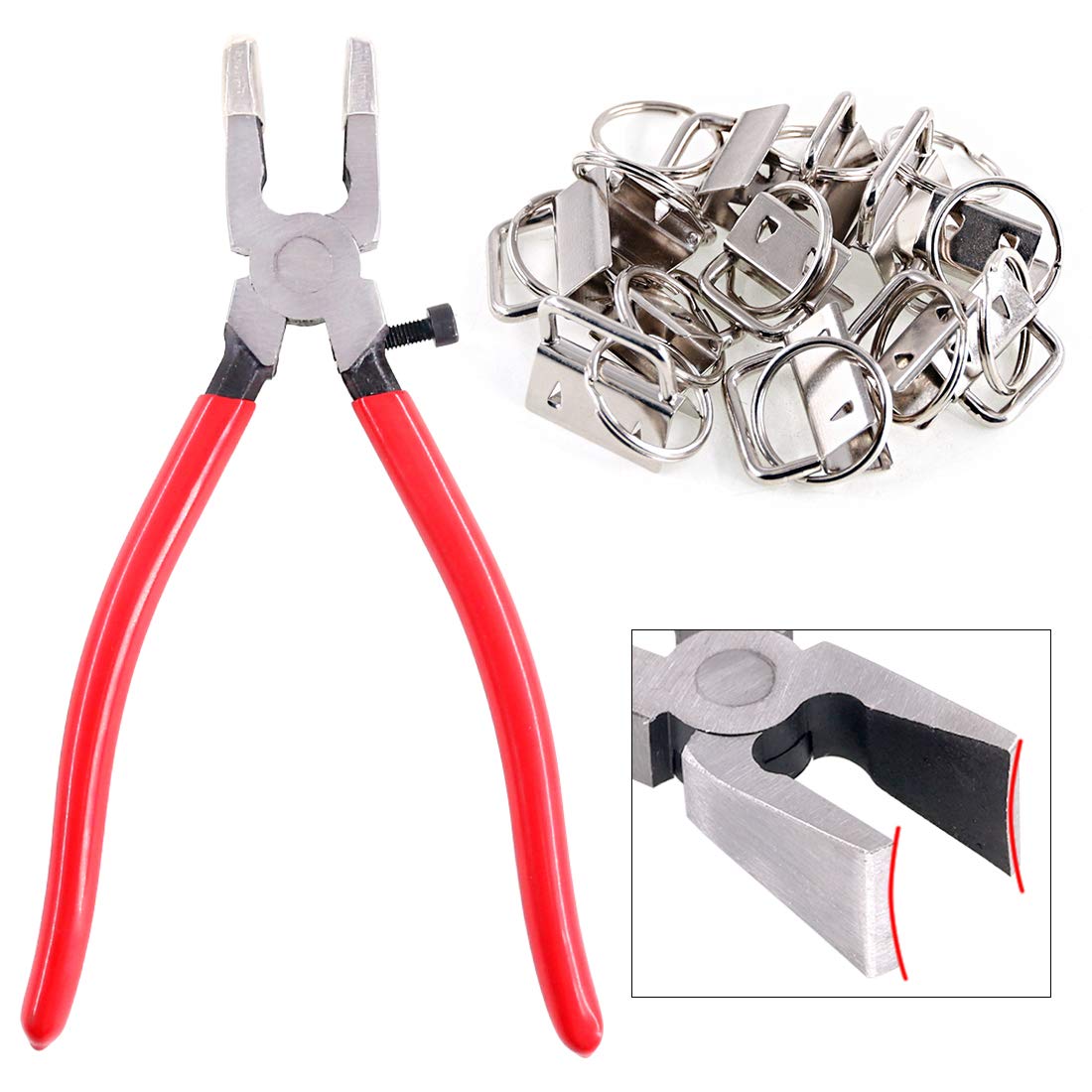 Sweet 32 Sets 25mm Silver Fob Hardware with Pliers, Glass Running Pliers Tools for Key Fob Installation