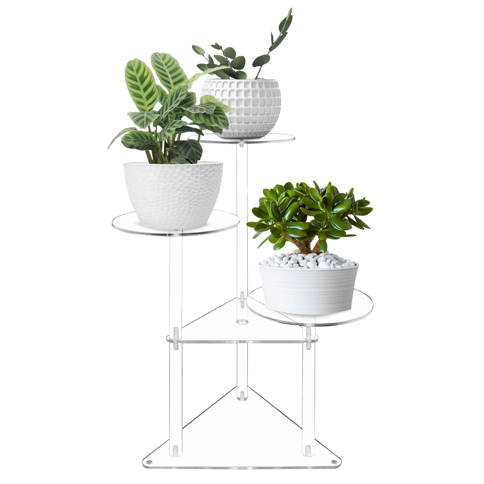 Photo 1 of Cutora Acrylic Plant Stand 3 Tier Clear Corner Flower Display Holder Indoor Plant Shelf Outdoor Tiered Plants Rack Modern Shelves for Living Room Garden Patio Balcony Window (Round)