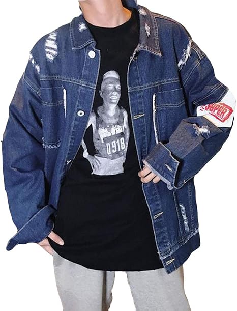 Amazon Debangniメンズ デニム ジャケット 大きいサイズ メンズ デニム コート ゆったり おしゃれ ｇジャン アウター ダメージ加工 ストリート系 プリント 通勤 通学 コート ジャケット 通販