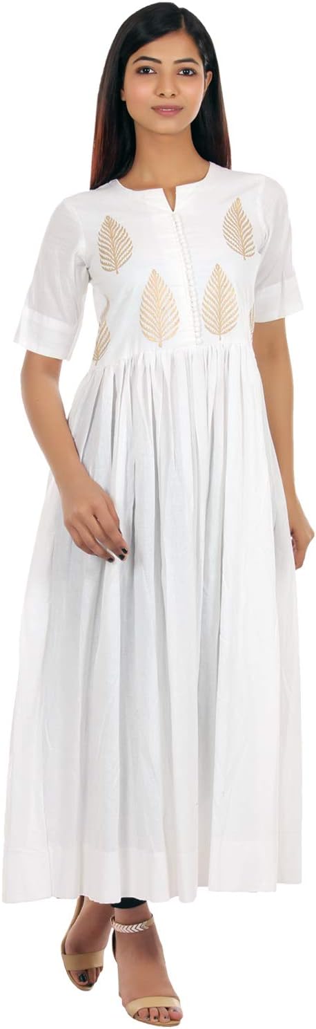 The Label Studio White potli Button Pleated Cotton Designer Kurta for Woman & Girls