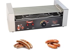 SHILINTONG 5-Roller Electric Hot Dog Machine - 16 Hot Dog Capacity, Commercial & Household Stainless Steel Grill, 750W, Remov