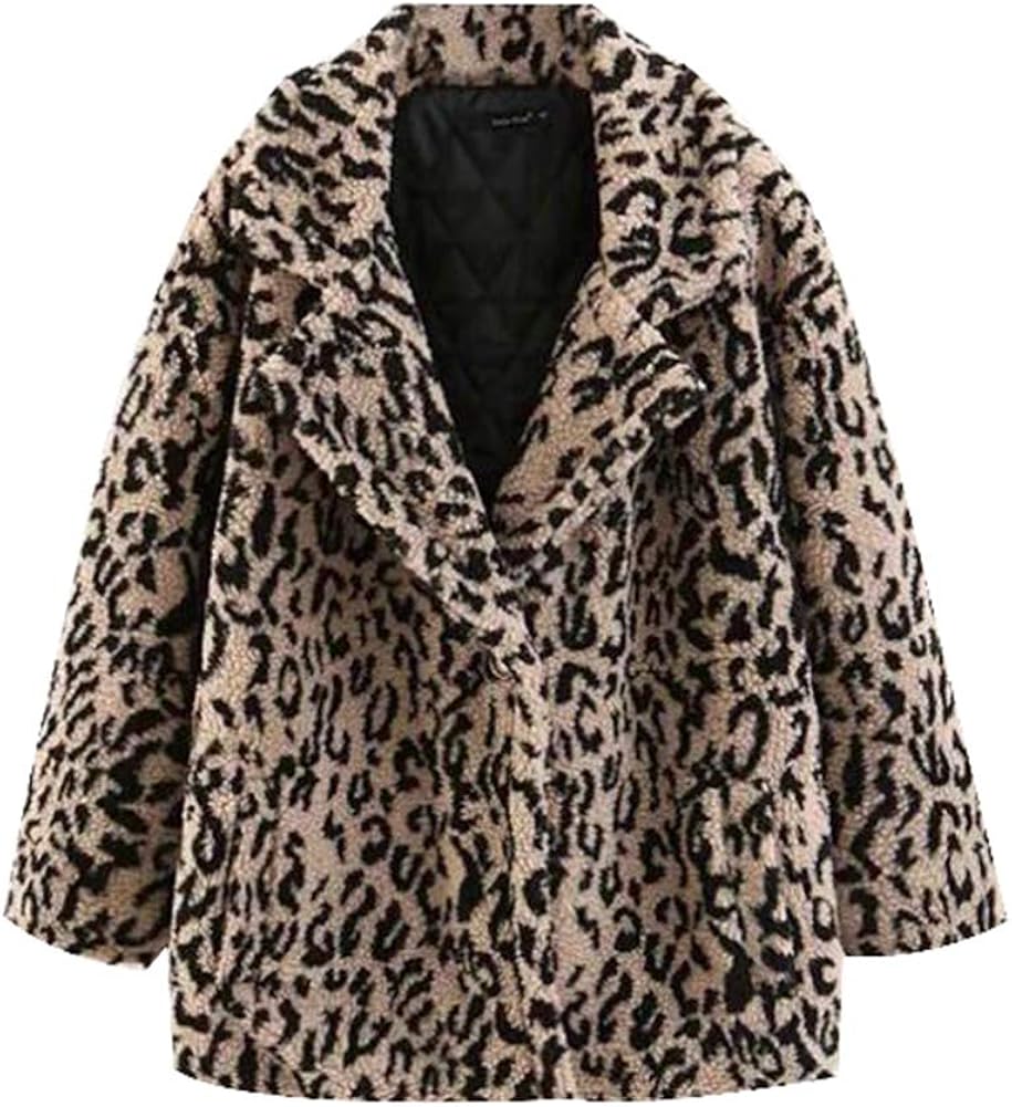 Women Fashion Leopard Print Slim Thicken Warm Coat Long Sleeve Winter