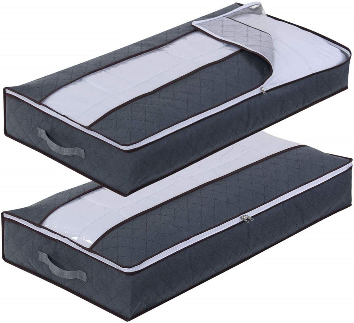 Underbed Storage Bag 2Pcs 90L Underbed Clothes Storage Breathable Clothes Organizer with Transparent Window for Duvets, Clothes, Blankets, Bedding, 100x50x18cm