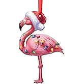 GEPOSTORE Flamingo Wooden Ornament Christmas 2025 – Funny Santa Hat Gift, Holiday Tree Décor, Tropical House Decoration