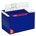 Performore 11X17 Hanging File Folders,1/5 Cut Adjustable Clear Plastic Tabs (25 Pack) Includes White Metal Rod Hangers, Plastic Label Tabs & Label Cards