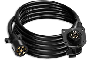 Gubrdfrsod 7 Way Trailer Plug Extension 12FT, 10-14AWG 7 Pin Trailer Extension Trailer Pigtail 7 Way Trailer Wire Brass 7 Pin Trailer Plug 7 Blade Trailer Connector Gooseneck Trailer Wiring Harness