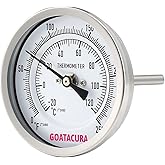 GOATACURA Bimetal Thermometer, Full Stainless Steel, 3" Dial Size, 4" Stem, 1/2" NPT Back Mount, 0-250 Deg F/-20-120 Deg C, 1