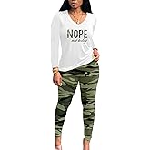 PINSV Women's Tracksuits 2 Piece Outfits Sweatsuits Long Sleeve Top Jogger Legging Pants Sets