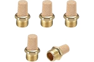 uxcell Brass Exhaust Muffler, 1/4" PT Male Thread 19/32" Hex Sintered Air Pneumatic Bronze Muffler with Brass Body Protruding