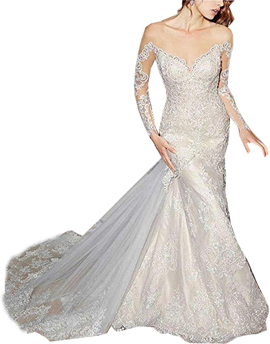 Ainisha Women�s Elegant Long Sleeves Mermaid Wedding Dress