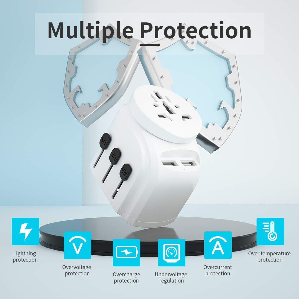 JMFONE 2500W Universal International Travel Adapter for Hair Dryers, 2 USB Charging and UK/AU/US/EU Worldwide Plug Adapter for Europe, Italy, China, Australia, Japan 160 Countries - - 