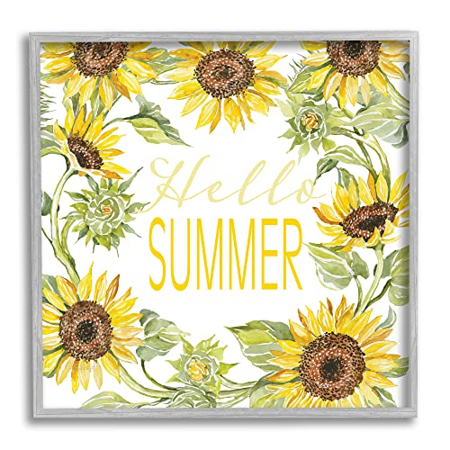 Stupell Industries Hello Summer Warm Yellow Sunflower Typography Border Framed…
