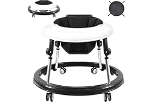 AIRLYA-LIFE Baby Walker, Foldable 9-Gear Height Adjustable Baby Walker with Wheels, Infant Toddler Walker with Foot Pads, Anti-Fall Baby Walkers and Activity Center Bouncer Combo for Boys and Girls 6-24 Months