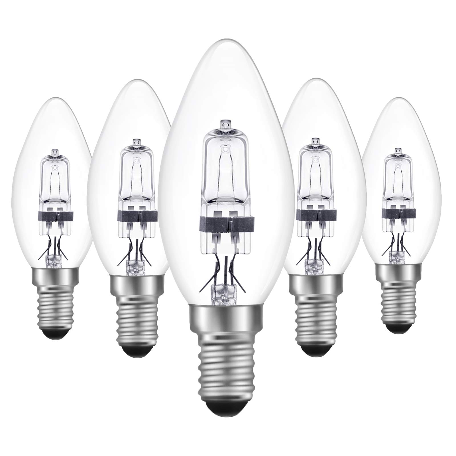 DoRight Halogen Bulbs E14 18W Glass Vintage Candle Light Bulbs Dimmable Warm White 2700K C35 Candle Lamp Small Edison Screw Bulb Transparent Cover Shell for Chandelier, 5pcs