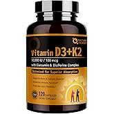 NATURE TARGET Vitamin D3 K2, High-Potency 10,000 IU D3, 100 mcg K2(MK-7) Supplement with MCT, Most Absorbable Synergy Formula, Supports Bone, Calcium & Immune Health, 120 Capsules
