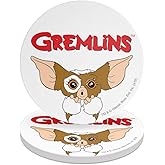 GRAPHICS & MORE Gremlins Gizmo Logo Round Ceramic Coasters, Set of 2, 3.9" Ceramic Stone & Cork Base, Drink Coaster for Tabletop Protection