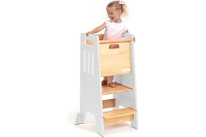 OCODILE Toddler Tower with a Sliding Door and 3 Adjustable Heights - Complete Toddler Kitchen Stool Helper with Support Feet 