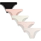 Jessica Simpson Women's Bikini Underwear - 5 Pack Sexy Lace Trim Seamless Panties Briefs for Women
