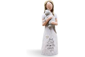 AcowSpt Cat Gifts for Women, Cat Lover Gifts for Women, Cats Mom Gifts for Womens, Cat Gifts for Cat Lovers, Cat Themed Gifts, Cat Figurines - Best Cat mom Ever, Sculpted Hand-Painted Figurine (Grey)