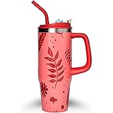 ZYVE 32 Oz Insulated Stainless Steel Tumbler with Handle and Straw lid | Limited Edition | Ceramic Lined Interior | Leak-proof | Travel Mug for Hot/Cold Drink | Carrying Bag Gift Blossom