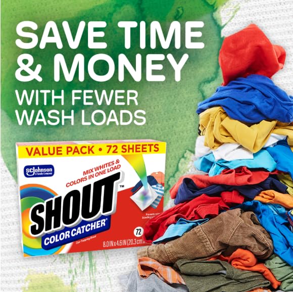 SHOUT COLOR CATCHER SHEETS FOR LAUNDRY, ALLOW MIXED WASHES, PREVENT COLOR RUNS AND MAINTAIN ORIGINAL CLOTHING, 24 COUNT (PACK OF 1)