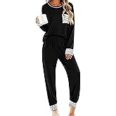 SWOMOG Women’s Pajamas Set Long Sleeve Sleepwear with Long Pants Soft Modal Loungewear Pj Set