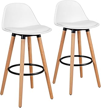 Amazon Com Costway Bar Stools Set Of 2 Modern Armless Kitchen Stool With Soft Pu Leather Seat Bar Height Stool With Round Metal Footrest Comfortable Curved Backrest For Home Dining Hall White