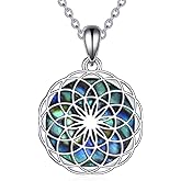 JERWLI Flower of Life Necklace Sterling Silver Abalone Shell Flower of Life Pendant Jewelry for Women