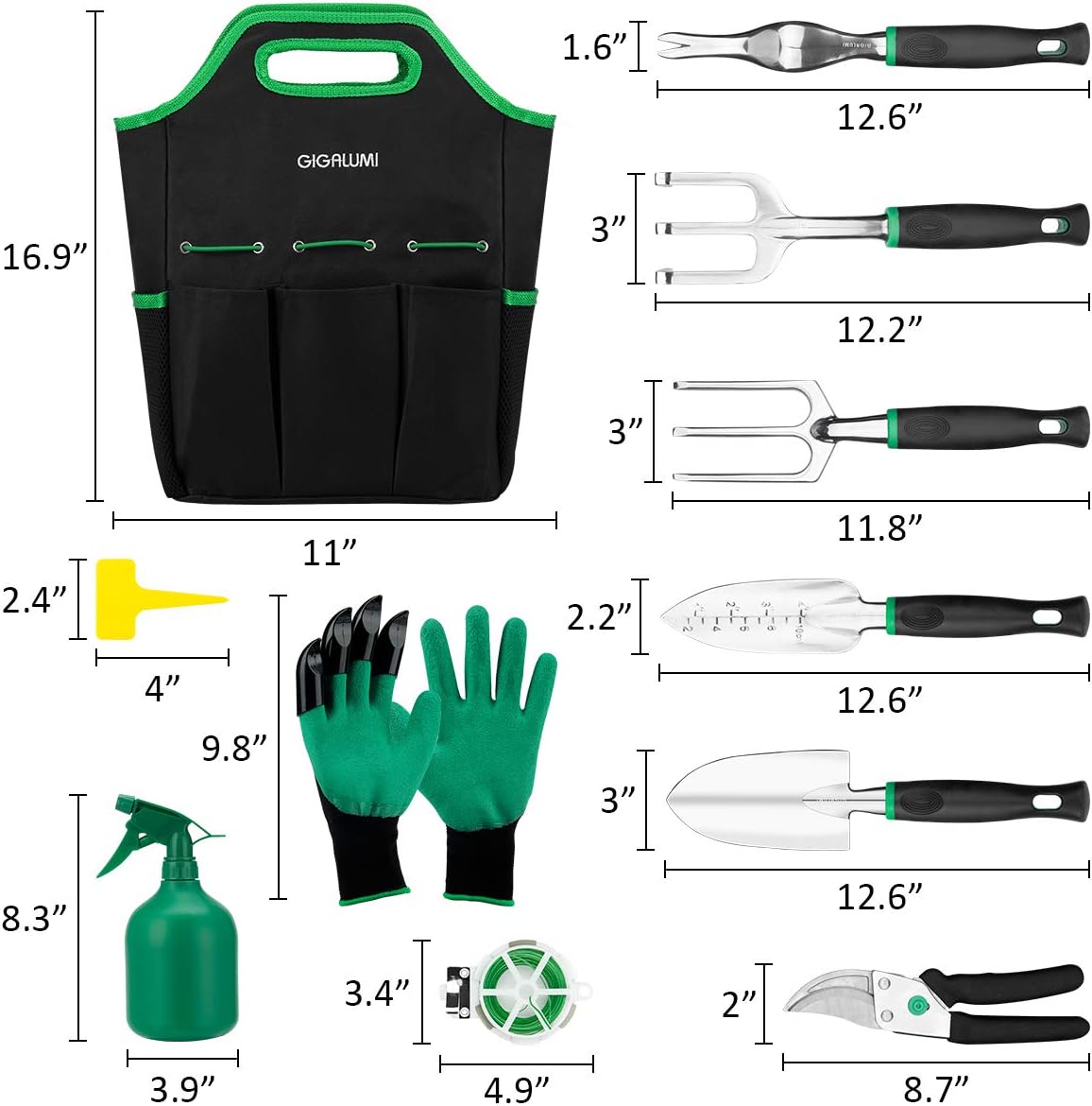 GIGALUMI Garden Tools Set -11 Piece Heavy Duty Gardening Tools Succulent Tools Set with Garden Gloves & Handbag - Aluminum Outdoor Hand Tools with Trowel Pruners and More - Gardening Gifts for Woman : Garden & Outdoor