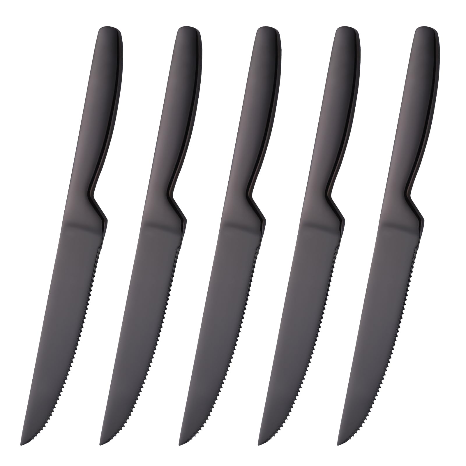 Photo 1 of BISDARUN Steak Knife Set, 5 Piece Serrated Heavy Duty Stainless Steel Table Knife, One Piece Handle, Cuts Steak and Chicken, Breaded (black)