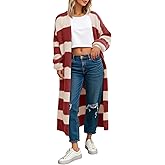 Saodimallsu Womens Striped Long Cardigan Sweaters Open Front Oversized Chunky Fuzzy Knit Fall Duster Sweater Coats