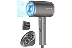LOVEPS Hair Dryer with Diffuser, 1800W Ionic Blow Dryer, Foldable Handle Travel Hair Dryer, Constant Temperature Hair Care Without Hair Damage