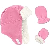 Baby Winter Hat Mittens Toddler Hats for Boys Girls Sherpa Lined Toddler Gloves Infant Baby Hat and Mitten Set