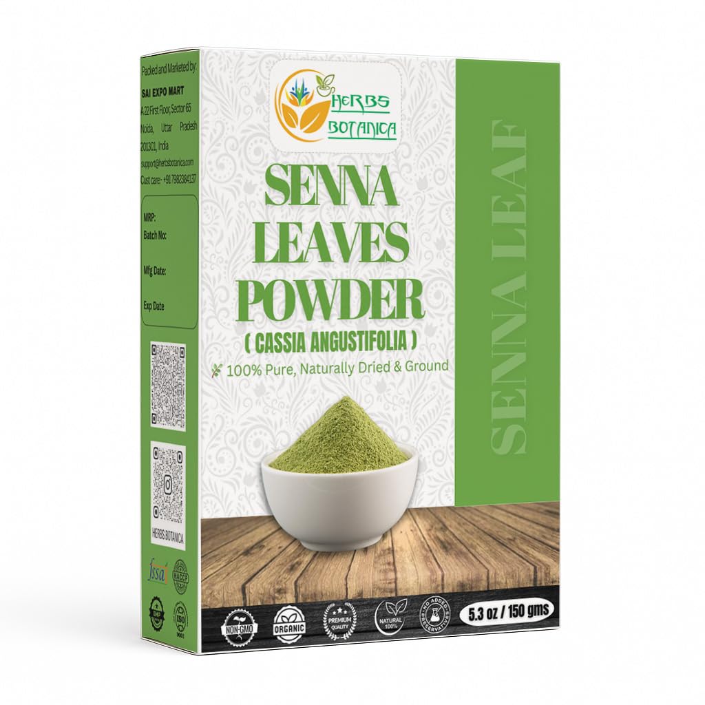 Herbs Botanica Senna Leaf Powder 150 GMS | Cassia acutifolia | Helps Stomach Discomfort, Constipation Laxatives 5.29 oz