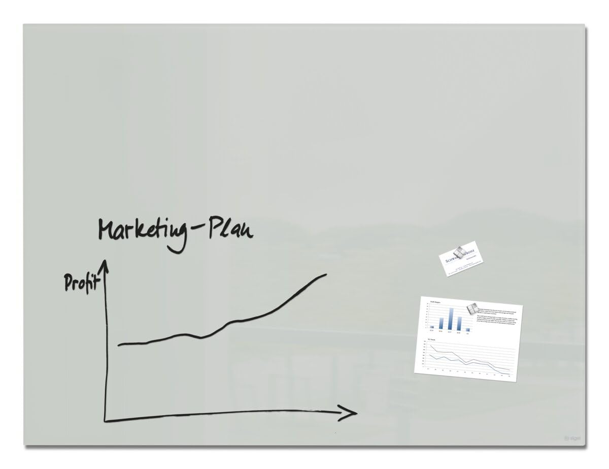 SIGEL GL213 Premium Glass magnetic Board, glossy surface, 120 x 90 cm, easy mounting, Grey - Artverum