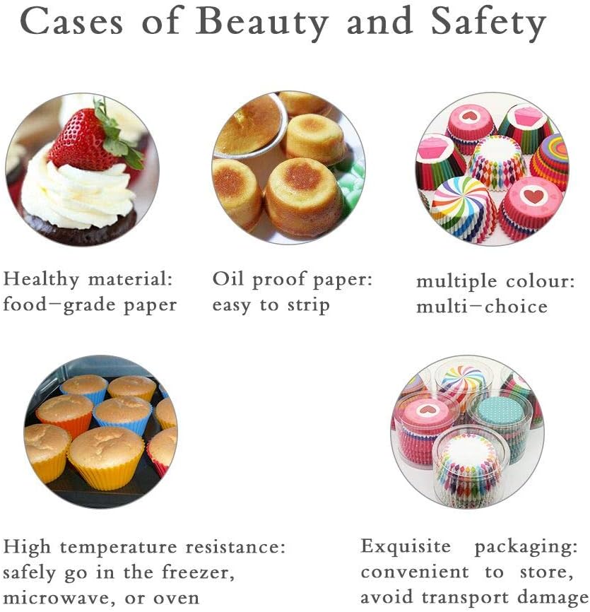 Cupcake Baking Cases 600pcs Muffin Cases Standard Paper Wrappers 6 Styles Baking Cups Cupcake Liners for Christmas Birthday Wedding Party - Image 3