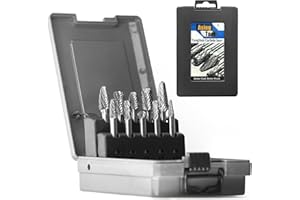ASIEG TOOL Carbide Burrs Set with 1/4''Shank Double Cut Solid Power Tools Tungsten Carbide Rotary Files Bits for Die Grinder Metal Wood Carving Engraving Polishing Drilling Grinding Milling Cutting 10pcs