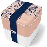 monbento - Large Bento Lunch Box MB Square Ginkgo with 2 Compartments - 57 oz - Leakproof Lunch Box for Work/Picnic/Meal Prep - BPA Free - Microwave & Dishwasher Safe - Pink & Blue