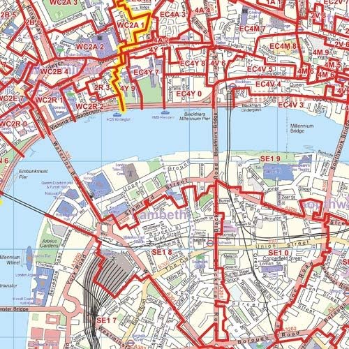 London City Centre Postcode Sectors Wall Map (C1) - 47" x 33.25" Laminated - Image 3