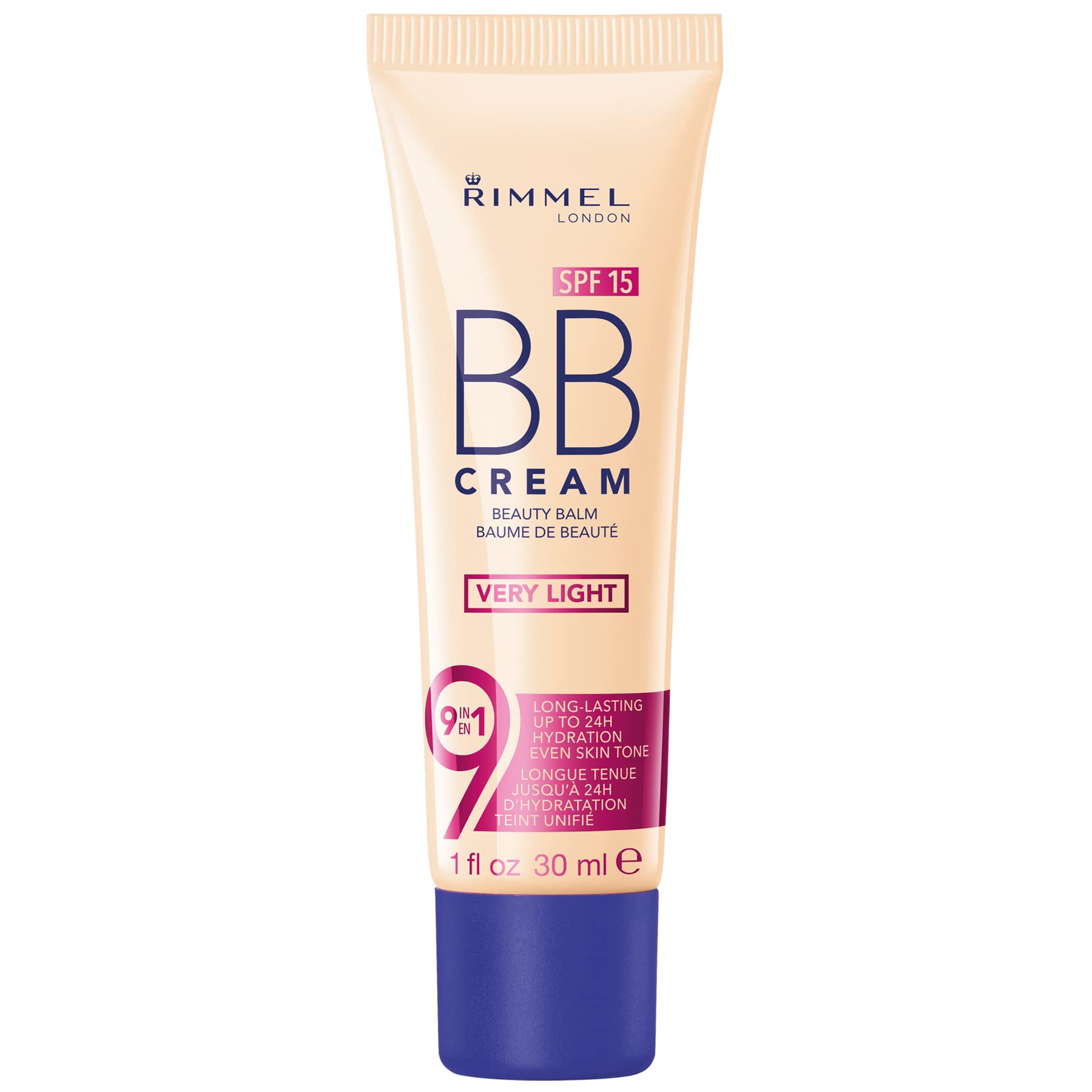 Rimmel London BB Cream, 9-in-1 Lightweight Formula with Brightening Effect and SPF 15 Formula, Very Light, 30 ml
