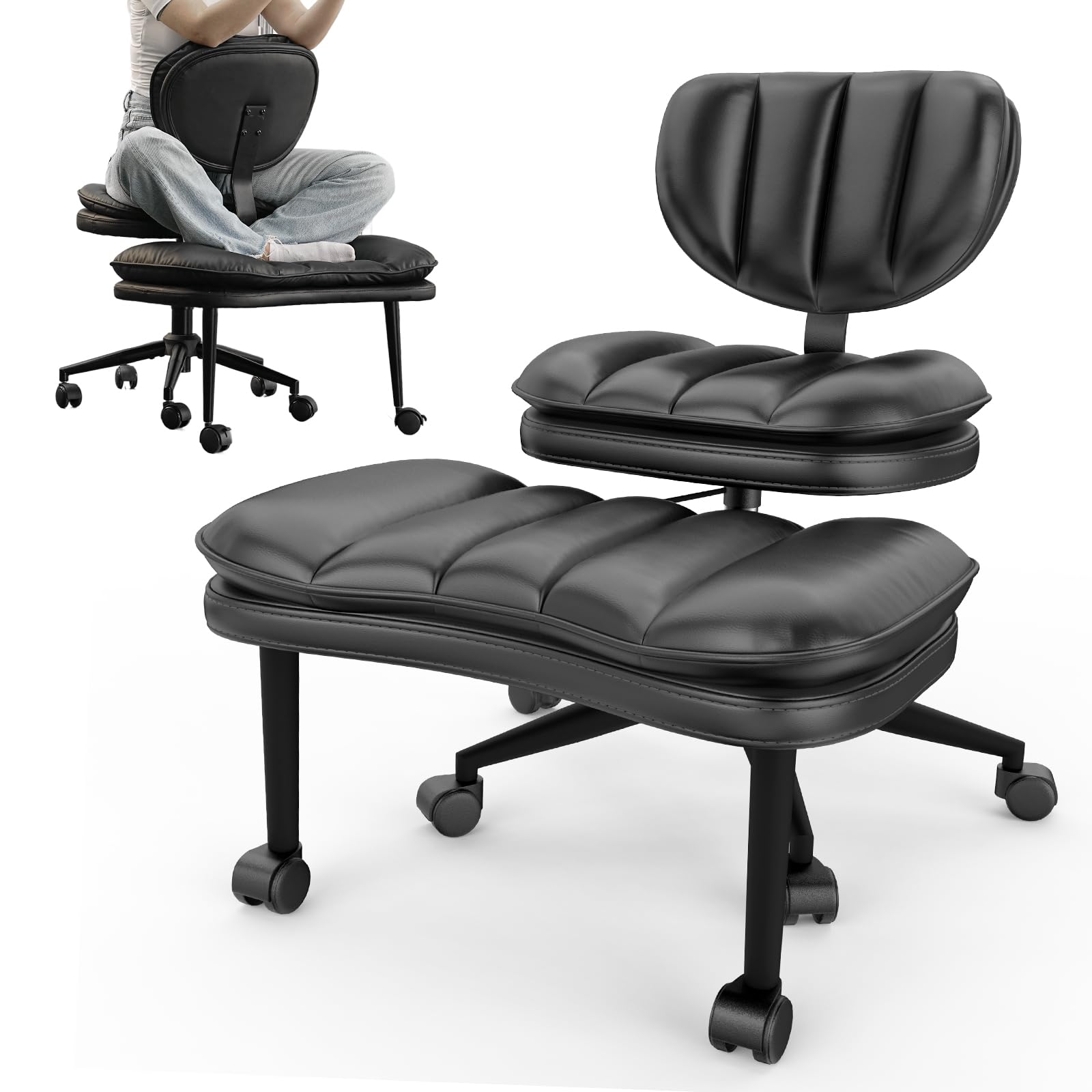 Photo 1 of **It is used and is missing a piece like the lower front part.***Cross Legged Office Chair, Ergonomic Cloud Criss Cross Desk Chair, Meditation Chair with Wheels, Height Adjustable Seat for ADHD, Wide Kneeling Chair with Back Support