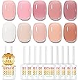 OPUIU Milky White Nude Pink Red Glitter Jelly Gel Nail Polish Set 10 Bottles, Summer Sheer Transparent Gel Polish Set UV LED Soak Off Nail Gel