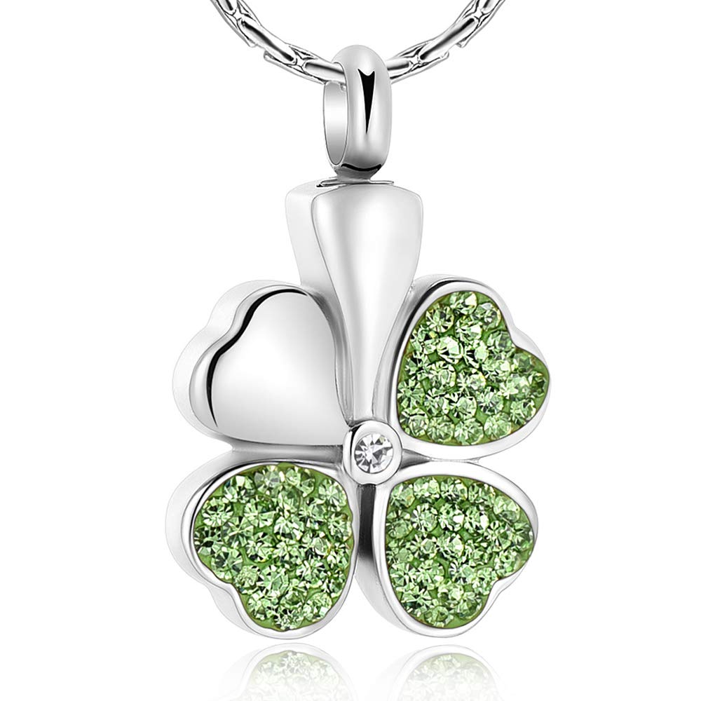 constantlife Cremation Jewelry Memorial Urn Necklace for Ashes Lucky Four-Leaf Clover Design Stainless Steel Pendant Keepsake, Metal, stainless steel
