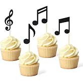 36pcs Musical Notes Cupcake Toppers，Black Glitter Note Cupcake Picks For Rock Music Concerts, Themed Parties, And Birthdays Party Decorations